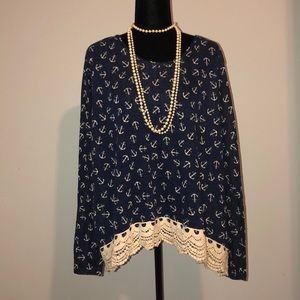 Long sleeve knit top Anchor print 3XL